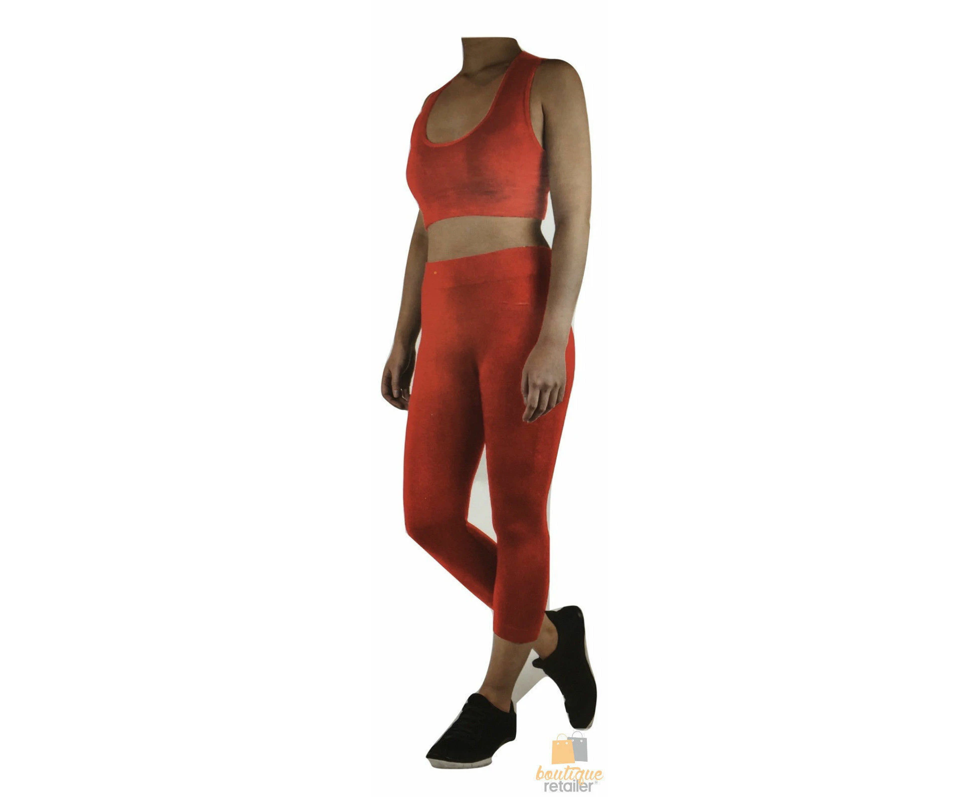 Womens CROP TOP Tank + LEGGING Pants SET Jogger Sport Party Tracksuit Gym Yoga - Red