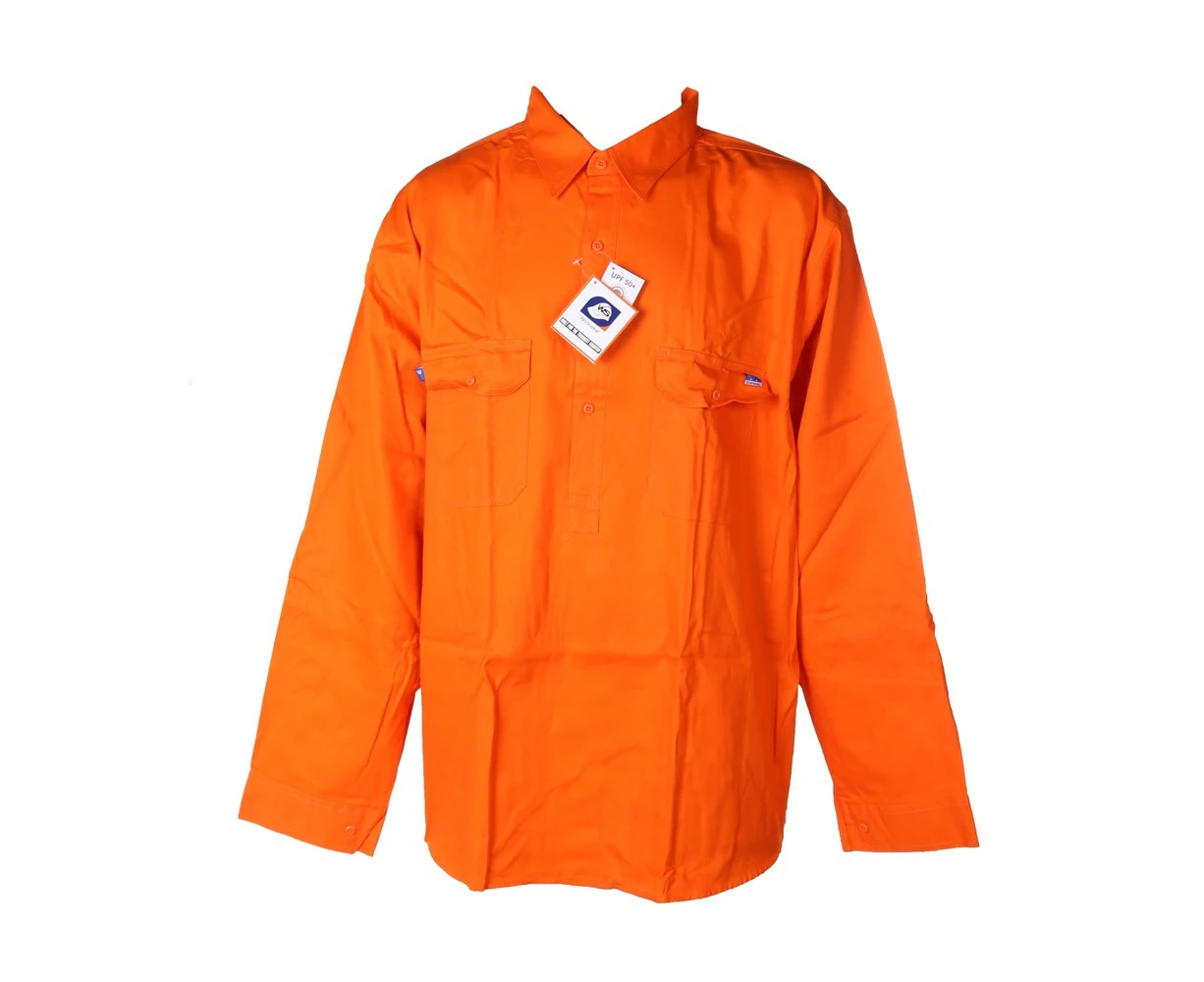 WS WORKWEAR Men's Cotton Drill Long Sleeves Plain Classic Shirt | Orange