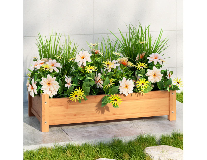 Green Fingers Garden Bed 65x33x16cm Wooden Planter Box Raised Container Growing