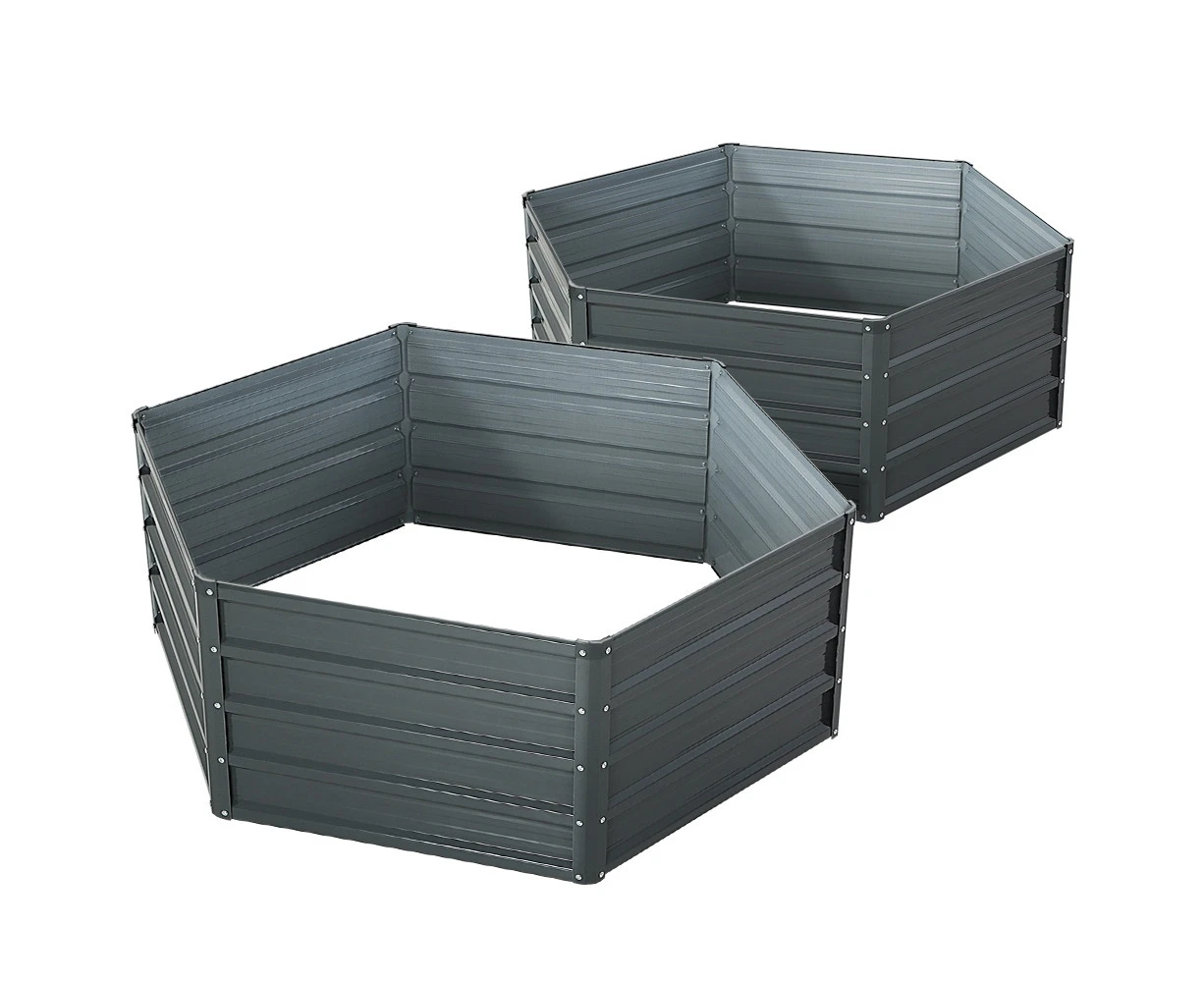 2x Garden Bed 130x130x46cm Planter Box Raised Container Galvanised Herb Flower