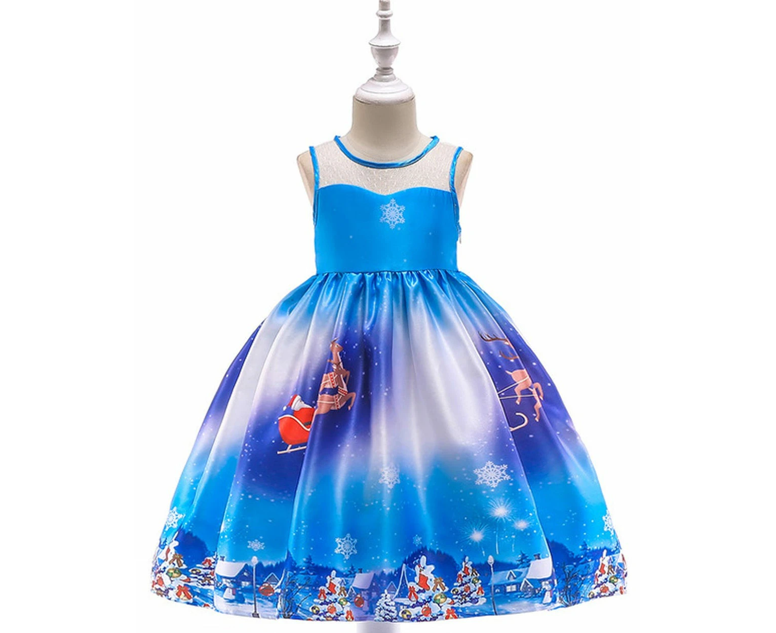 Blue Sleeveless Christmas Girls Dress