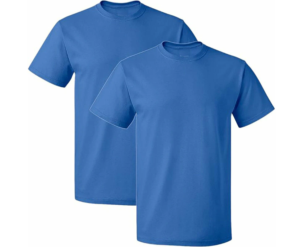 2 Pack Mens Cotton Blank Plain Basic Crew Neck Short Sleeve T-Shirt Tee Top Bulk Classic Regular Fit - Blue