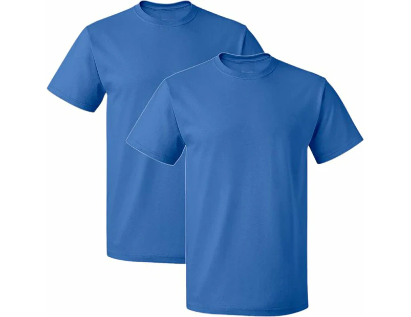 2 Pack Mens Cotton Blank Plain Basic Crew Neck Short Sleeve T-Shirt Tee Top Bulk Classic Regular Fit - Blue