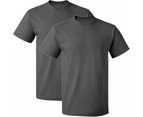 2 Pack Mens Cotton Blank Plain Basic Crew Neck Short Sleeve T-Shirt Tee Top Bulk Classic Regular Fit - Charcoal