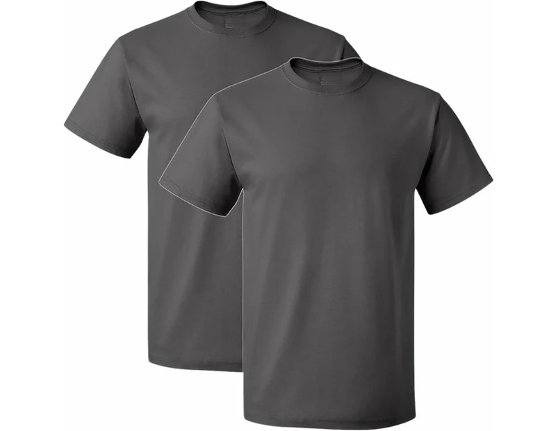 2 Pack Mens Cotton Blank Plain Basic Crew Neck Short Sleeve T-Shirt Tee Top Bulk Classic Regular Fit - Charcoal