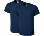 2 Pack Mens Cotton Blank Plain Basic Crew Neck Short Sleeve T-Shirt Tee Top Bulk Classic Regular Fit - Navy Blue