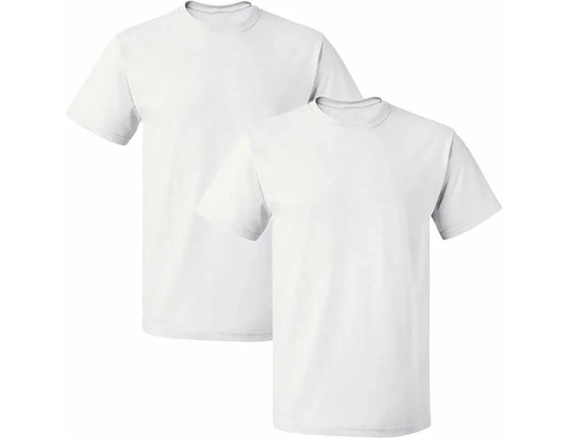 2 Pack Mens Cotton Blank Plain Basic Crew Neck Short Sleeve T-Shirt Tee Top Bulk Classic Regular Fit - White