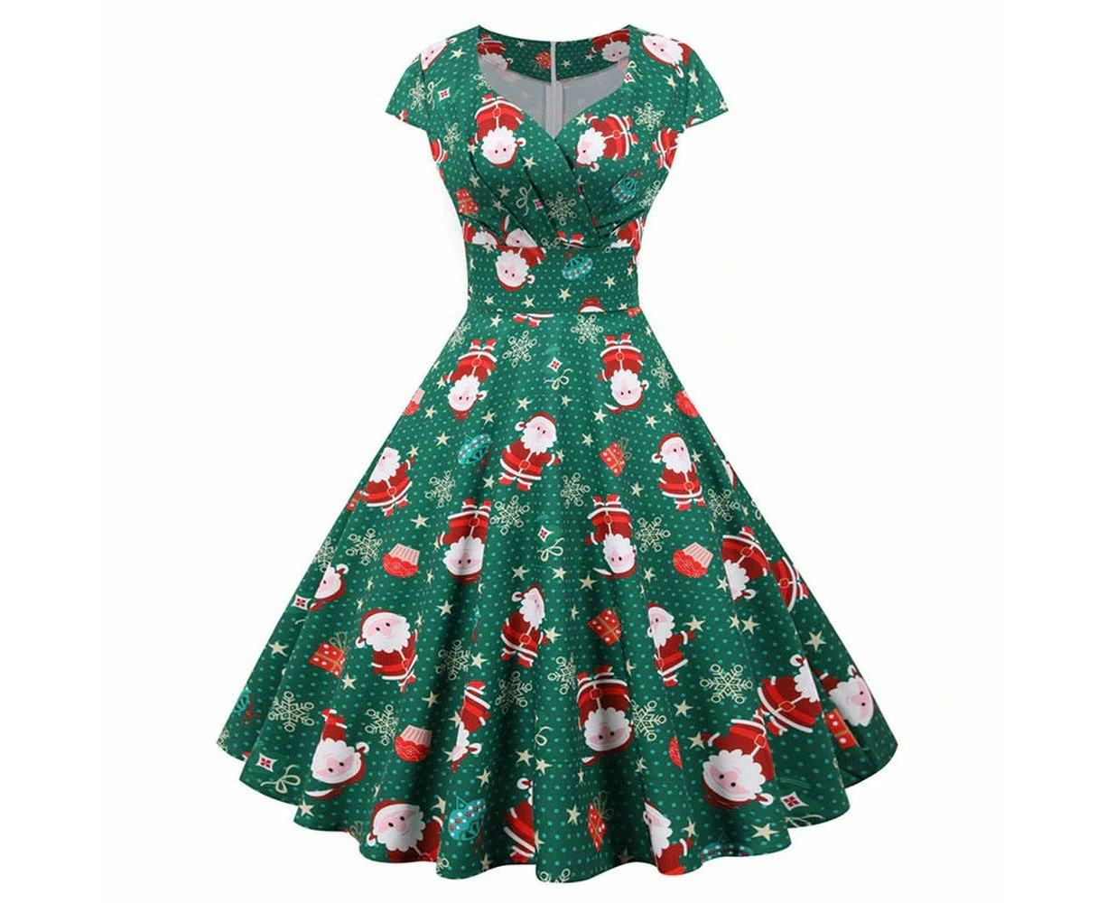 Merry Christmas Rockabilly Womens Party Dress - Green