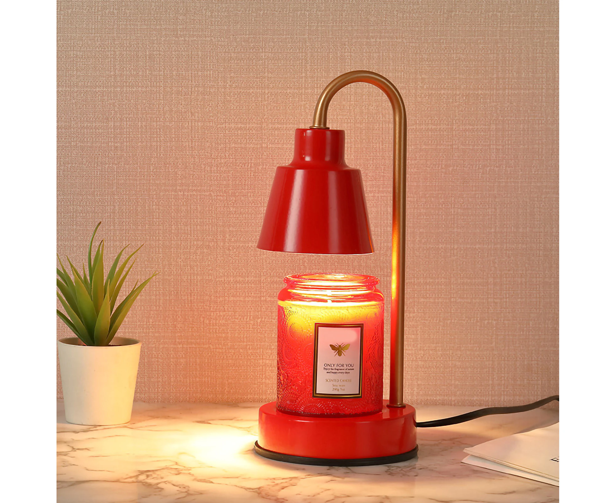 Candle Warmer Lamp Adjustable Fashionable Iron Base Aroma Lamp US Plug (Includes 2 Bulbs) Red