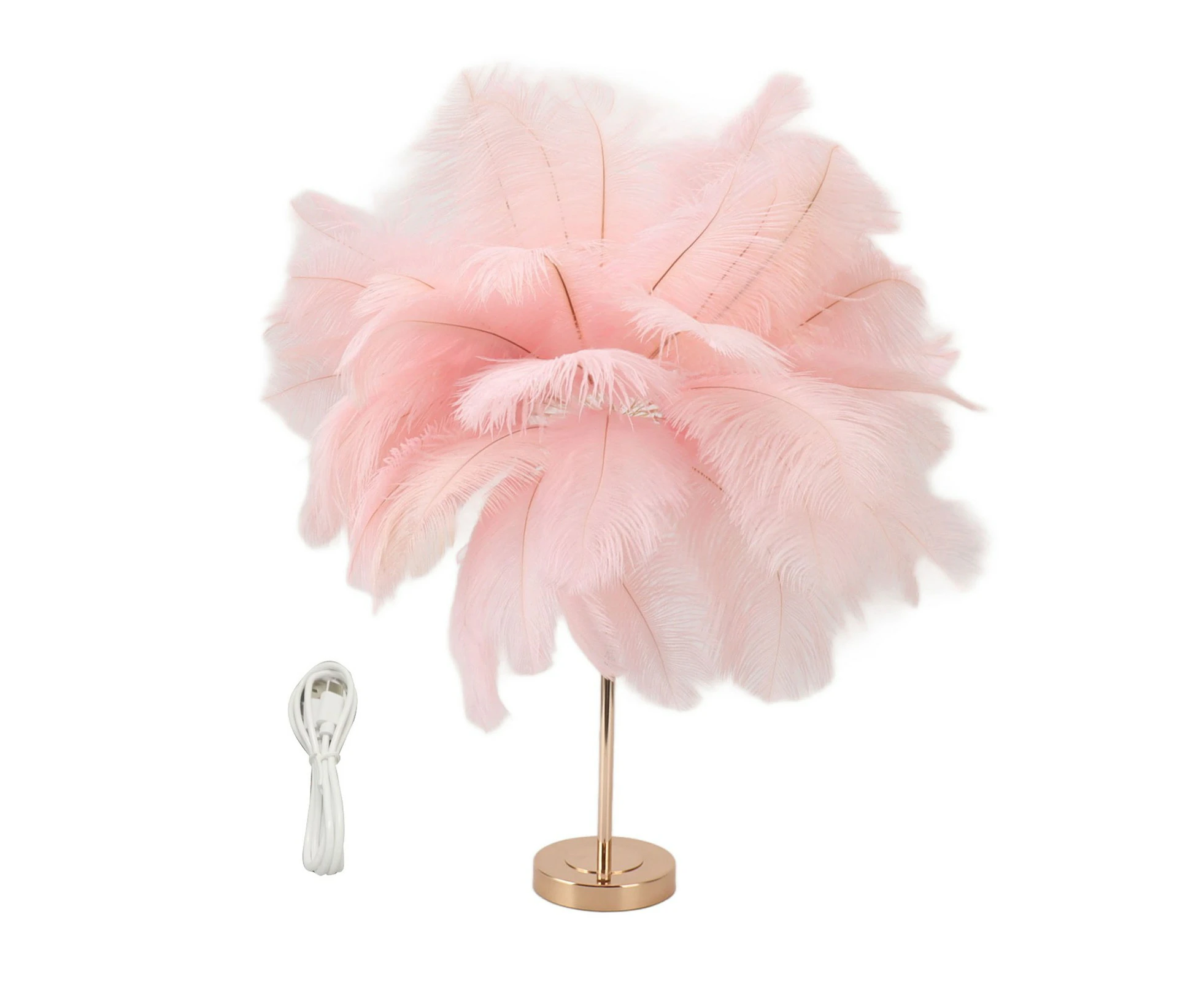 Feather Table Lamp 3 Color Dimmable Touch Switch USB Plug-in Romantic Modern Decorative Bedside Light Pink