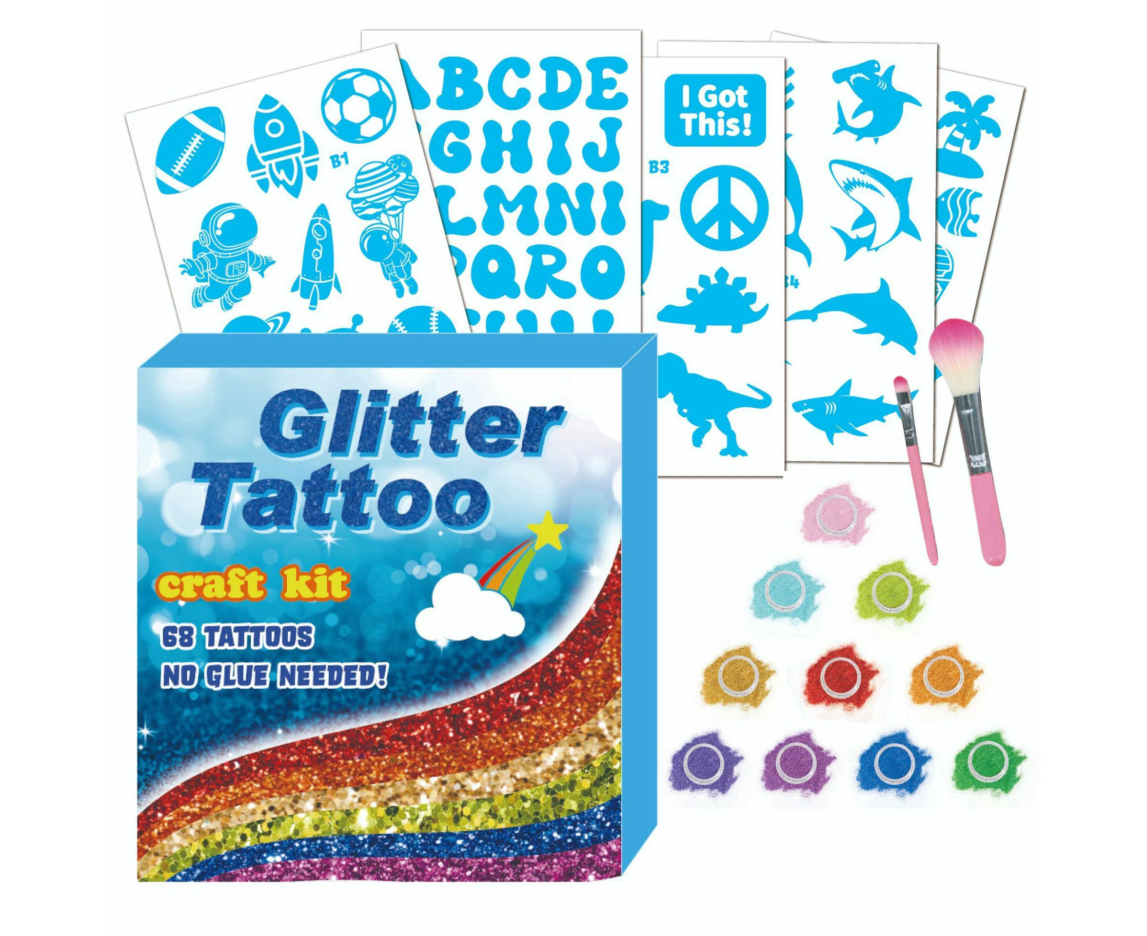 Blue Set Glitter Tattoo Stickers Children DIY Diamond Body DIY Creative Stage Concert Glitter Tattoo