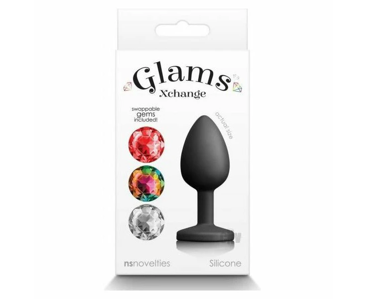 Glams Xchange Round Small Silicone Butt Plug With Interchangeable Gems Unisex Anal Pleasure Toy Model Gx 001 Black