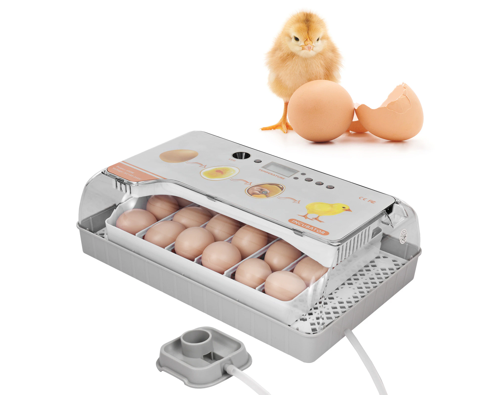 Digital Egg Incubator 20 Eggs Poultry Hatcher with Auto Egg Turning Temperature Control LED Light Temperature Humidity Alarm Incubator for Chicken Ducks Bi