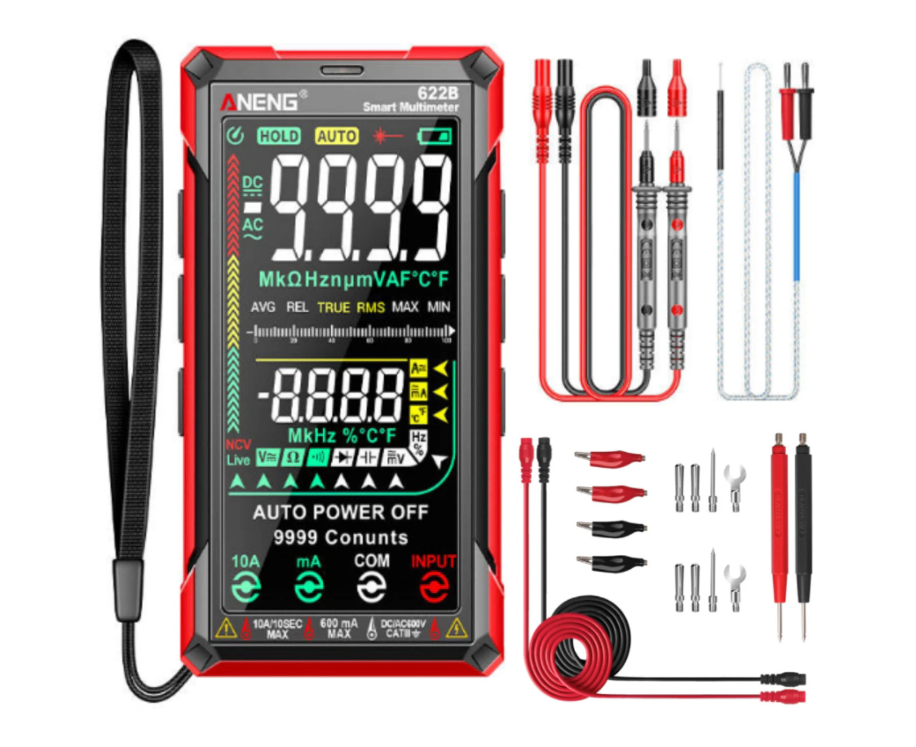 Zootealy ANENG Digital Multimeter Tester Smart Touch Auto-Ranging 9999 Counts Rechargeable Anti-burning Ohm Amp VoltMeter With DC/AC Current Voltage