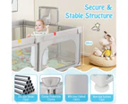 Costway Portable Baby Playpen  security Gate Toddler Play Fence w/Mat & Carry Bag, Light Grey 207x145x68 cm