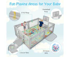 Costway Portable Baby Playpen  security Gate Toddler Play Fence w/Mat & Carry Bag, Light Grey 207x145x68 cm