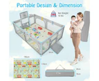 Costway Portable Baby Playpen  security Gate Toddler Play Fence w/Mat & Carry Bag, Light Grey 207x145x68 cm