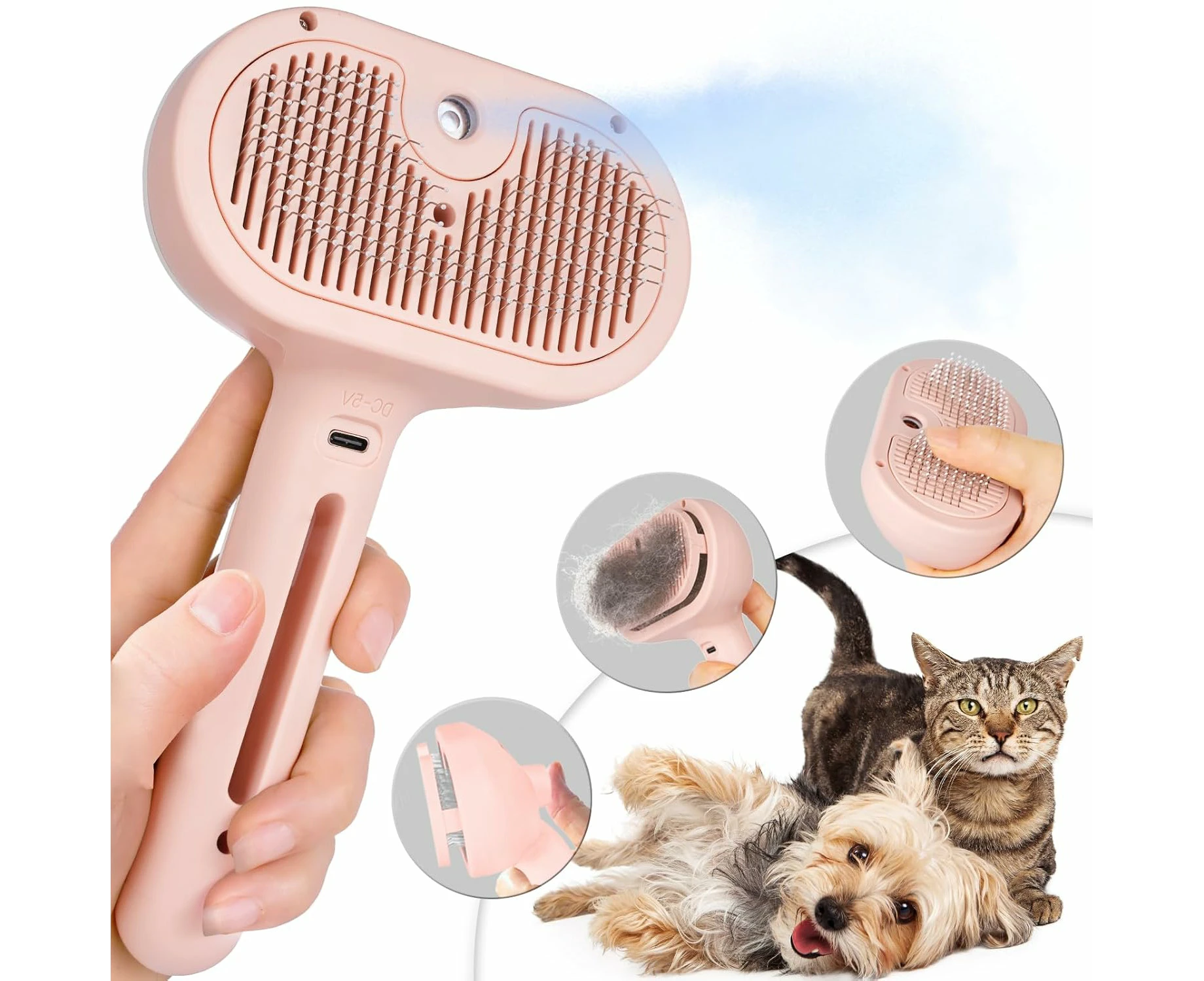 Spray Cat Brushes for Indoor Cats, Cat Steam Brush for Shedding with Release Button