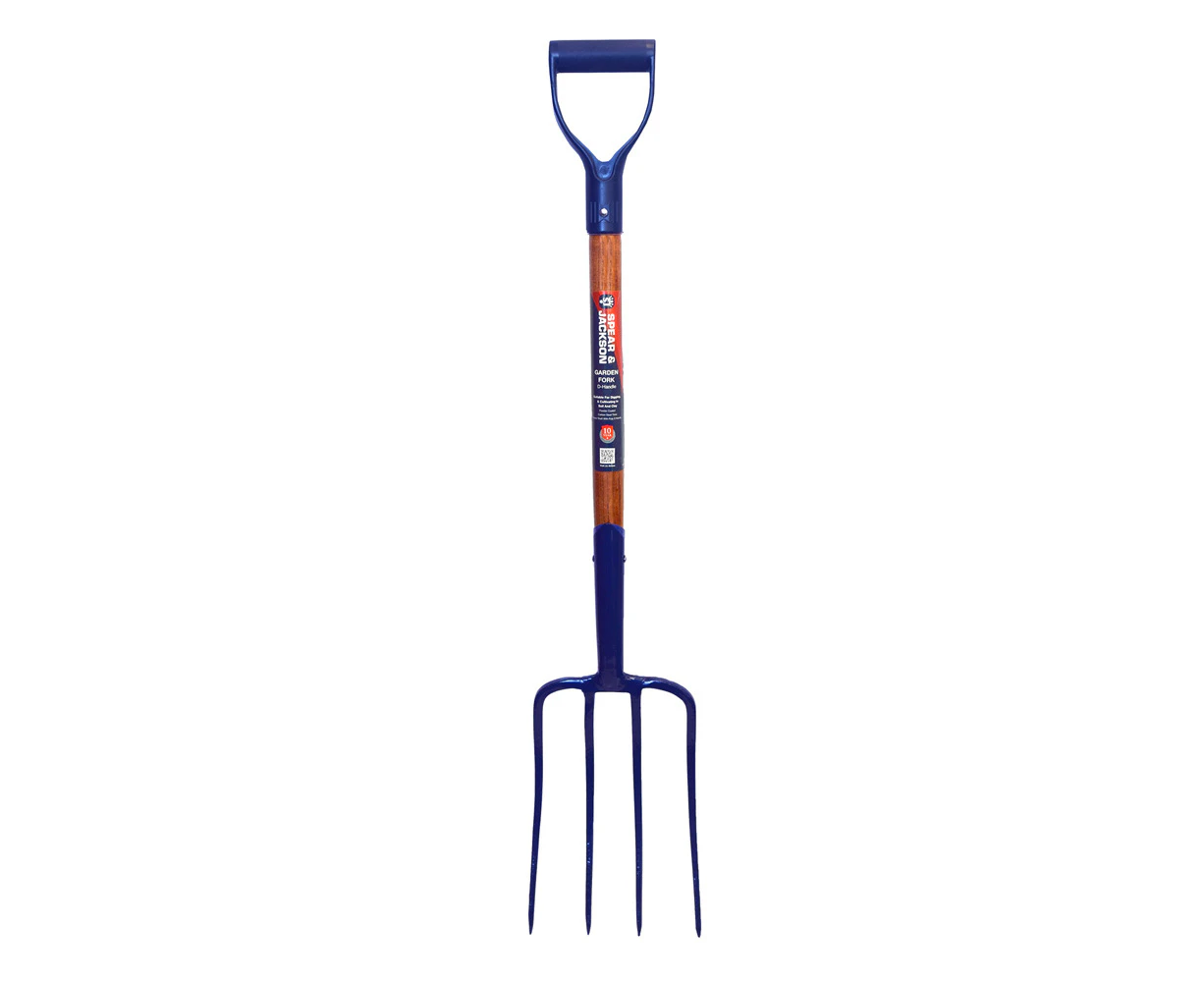 Spear & Jackson County Carbon Steel/Timber Garden Fork w/Poly D Handle 72cm Blue