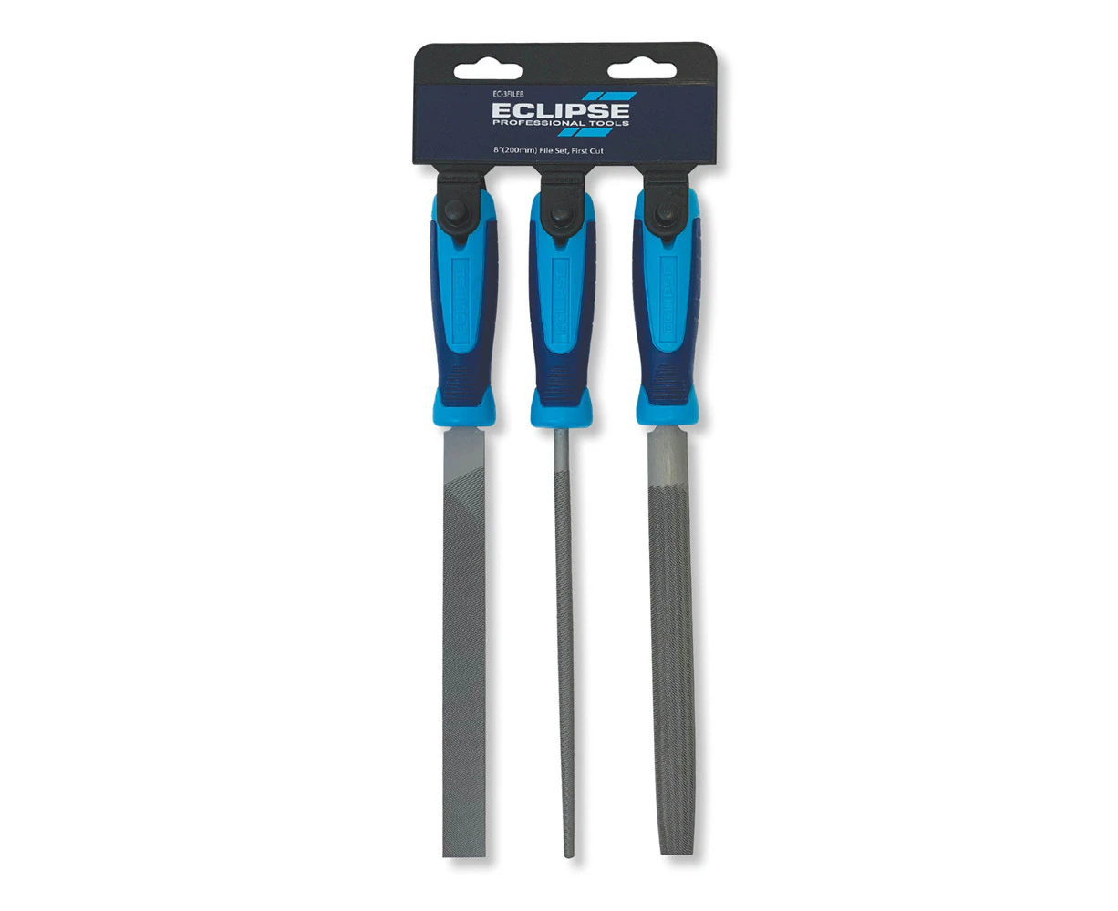 3pc Eclipse Pro Tools First Cut Flat/Half/Round Engineers File 200mm Set Blue