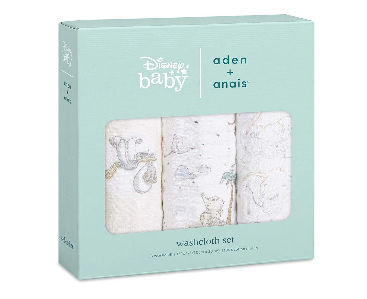 3pc Aden & Anais My Darling Dumbo Baby/Infant Classic Soft Cotton Washcloths Set