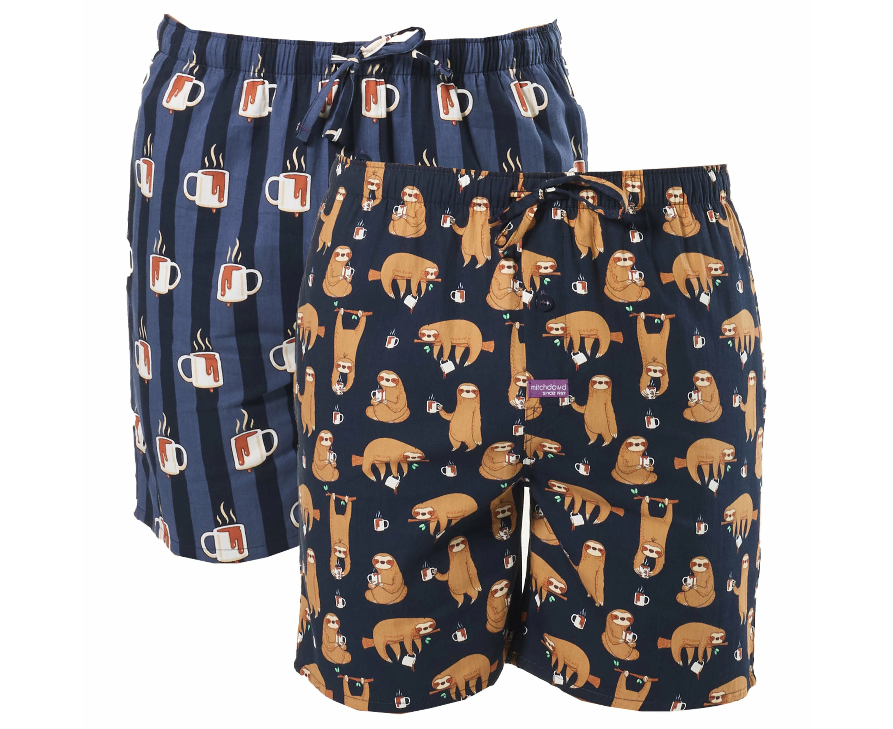 Mitch Dowd - Men's Hangin' Sloths Cotton Sleep Shorts 2 Pack - Navy