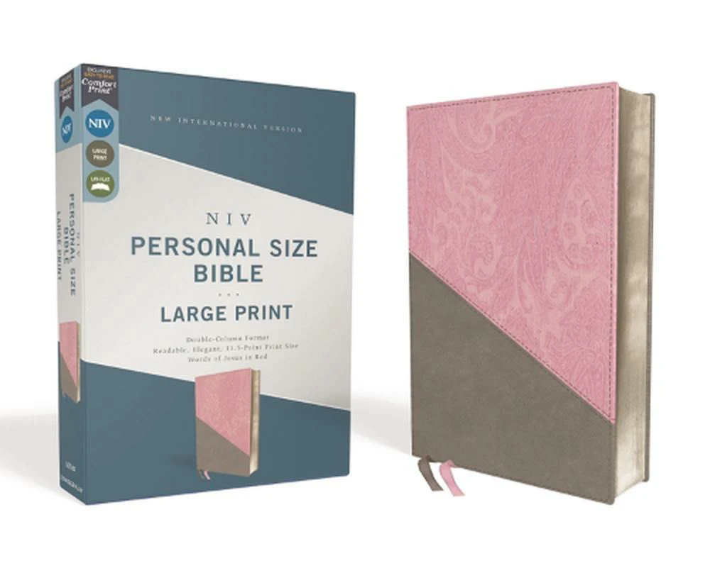 NIV, Personal Size Bible, Large Print, Leathersoft, Pink/Gray, Red Letter, Comfort Print