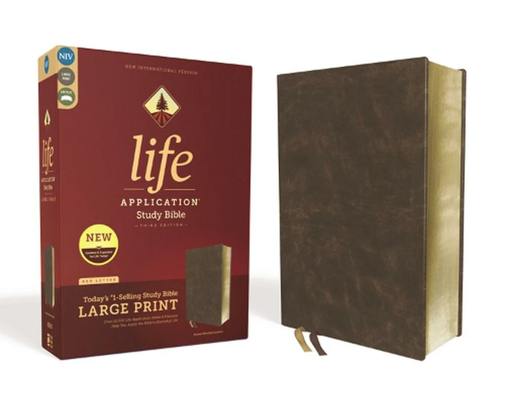 NIV, Life Application Study Bible, Third Edition, Large Print, Bonded Leather, Brown, Red Letter