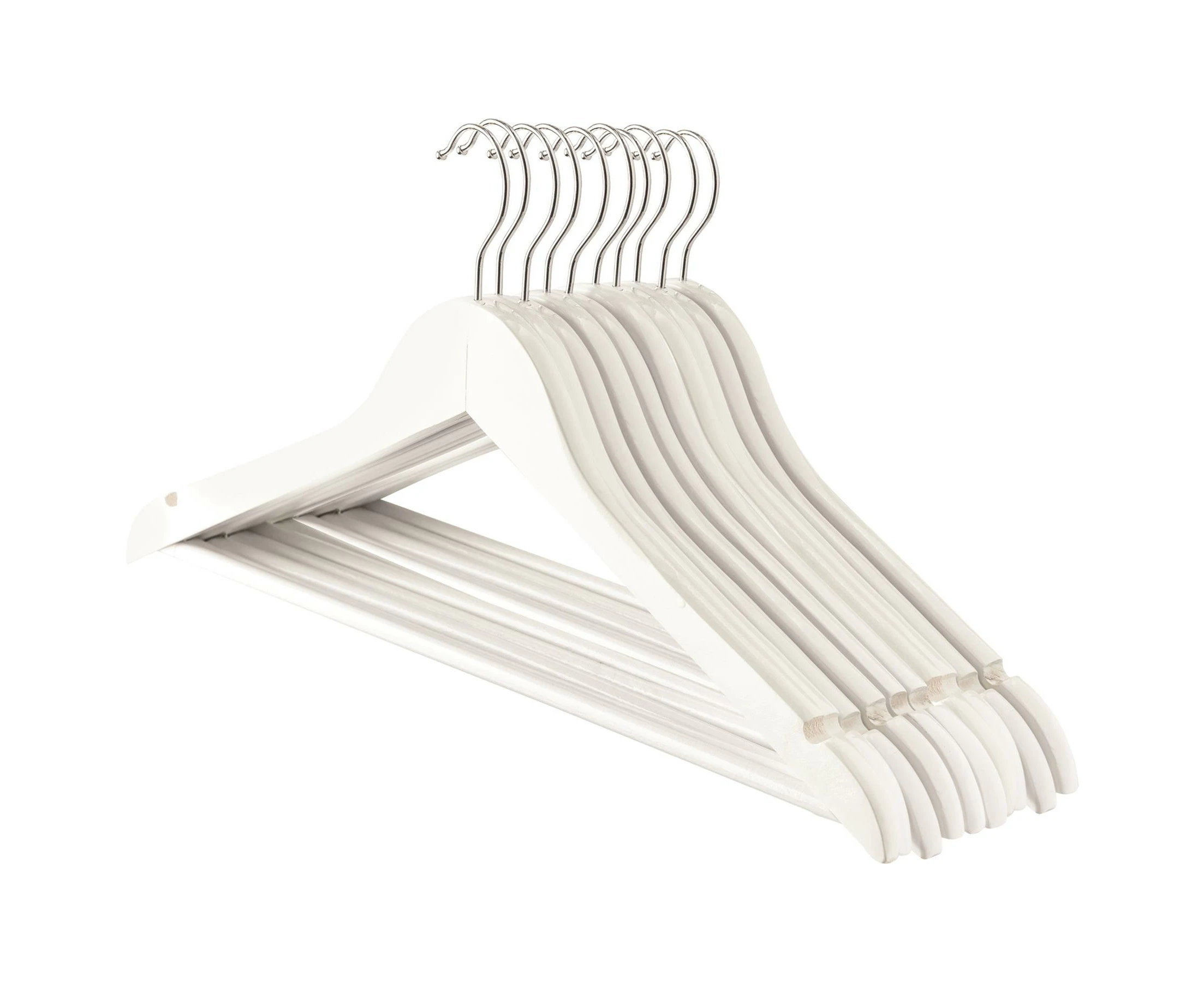 10pc Wooden Coat Hangers - White - Adult Wardrobe Closet Suit Clothes Storage with Trouser Rail by Harbour Housewares