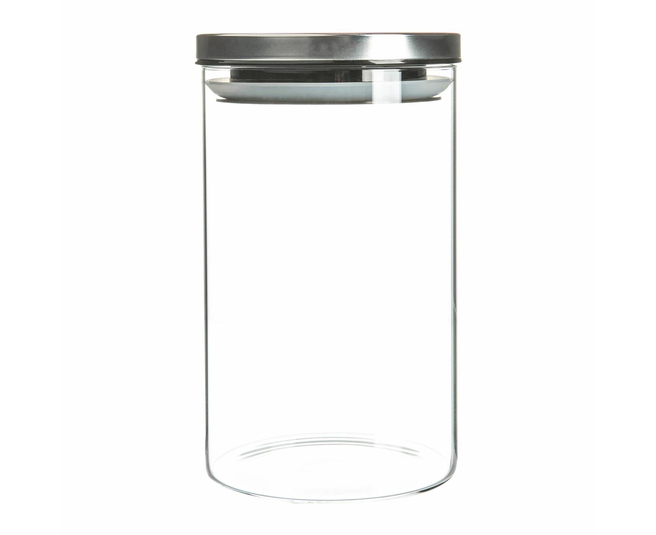 Argon Tableware Glass Storage Jar with Metal Lid - Modern Contemporary Kitchen Food Storage Canister - Silicone Seal - 1 Litre - Silver