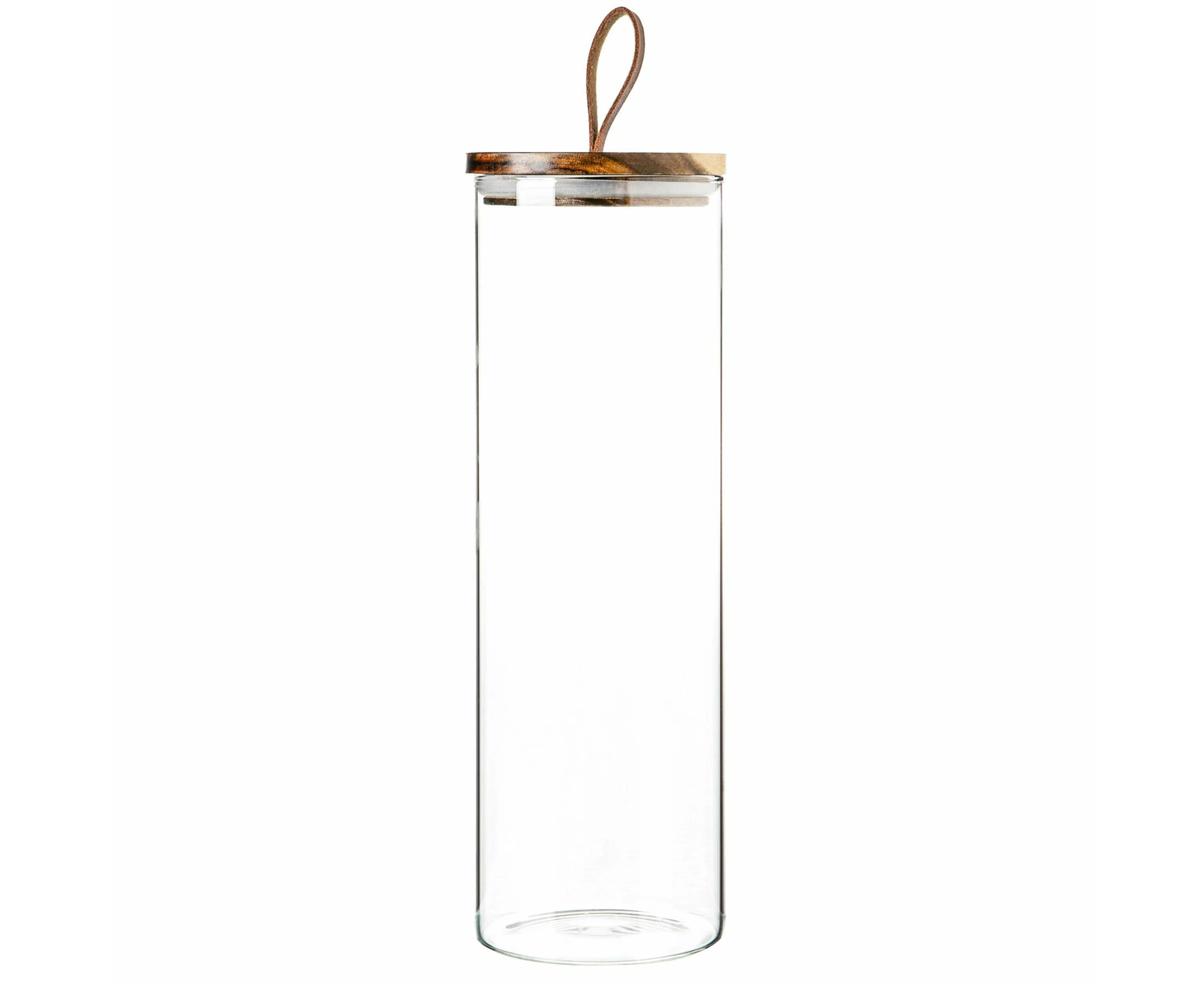 Argon Tableware Glass Storage Jar with Wooden Lid - Leather Loop - 2 Litre