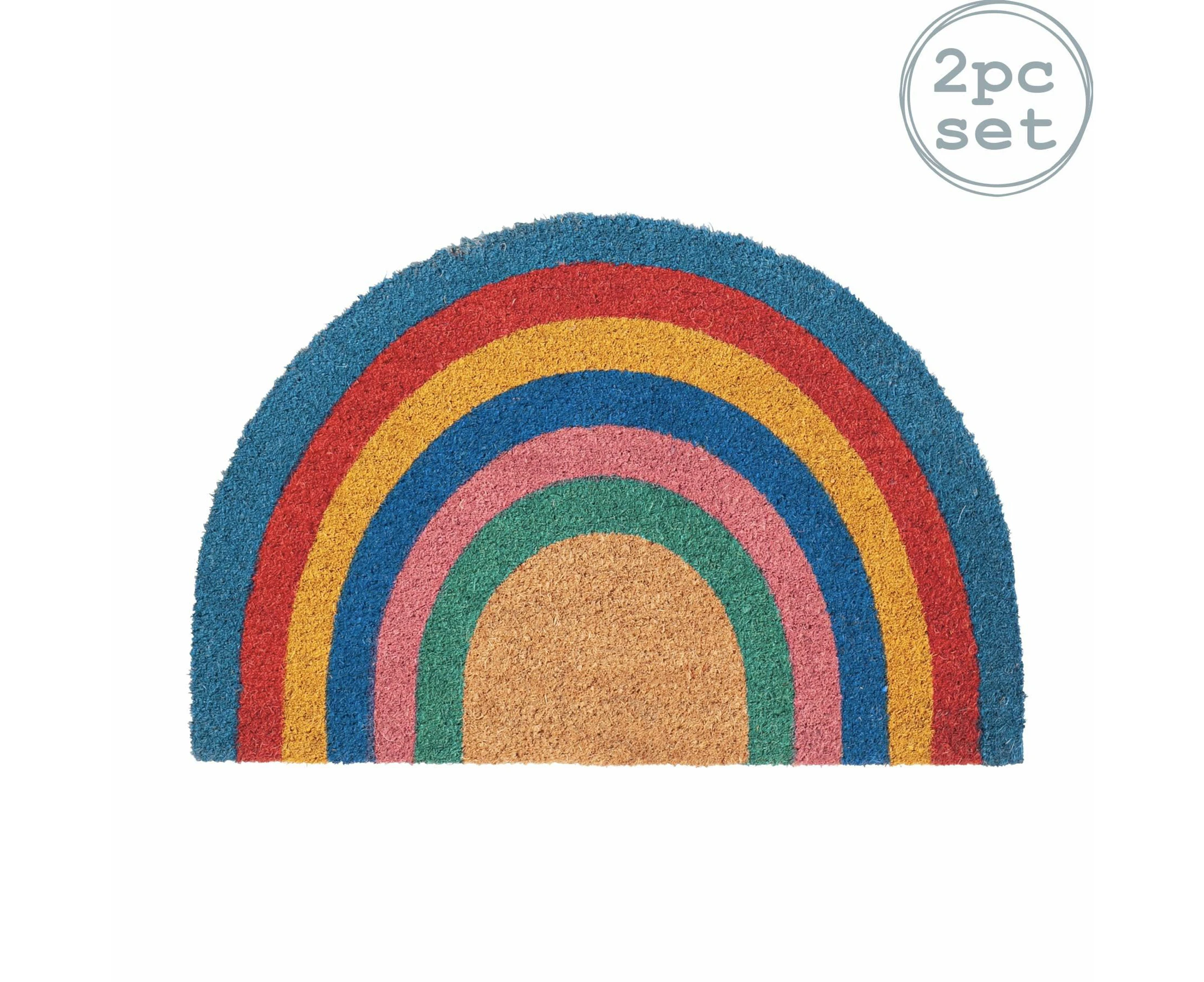 Nicola Spring 2 Piece Non-Slip Door Mat Set - Natural Coir Indoor Outdoor Welcome Mats - 60 x 40cm - Rainbow 3