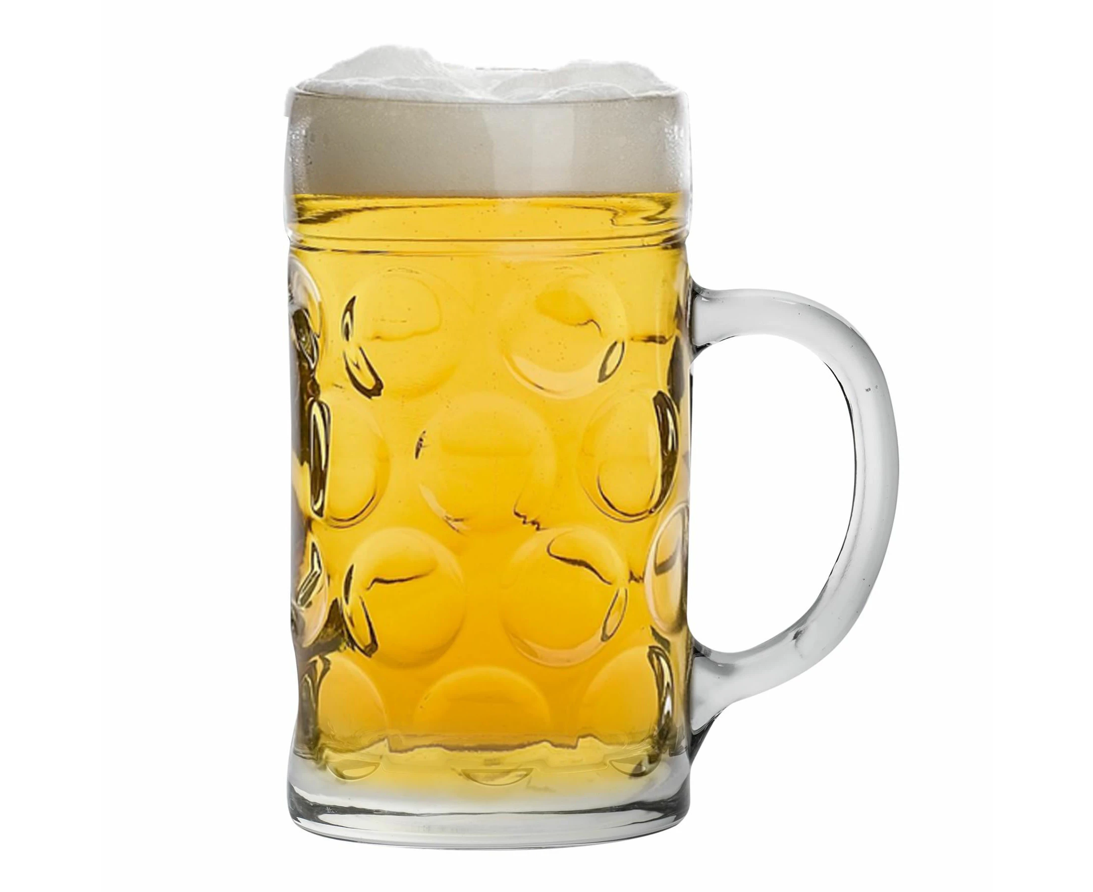 Rink Drink German Beer Stein Mug - Large Dimpled Glass Tankard with Handle - 1.3L (2 Pints)