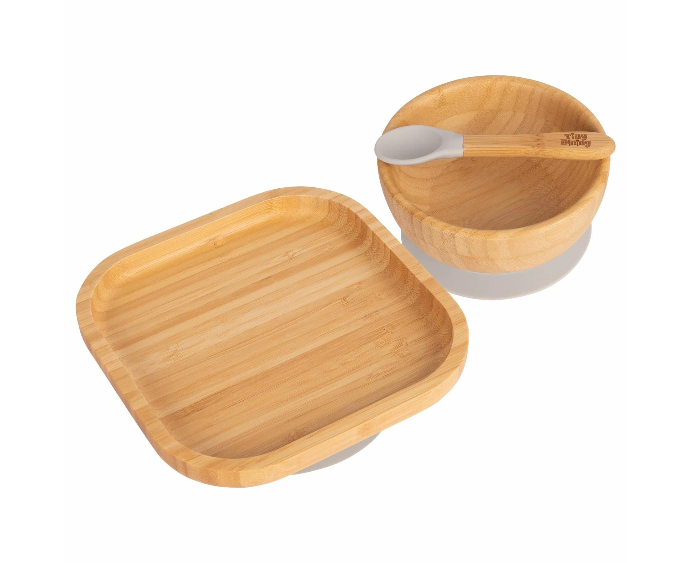 Tiny Dining Children's Bamboo Suction Square Dinner Set - Grey