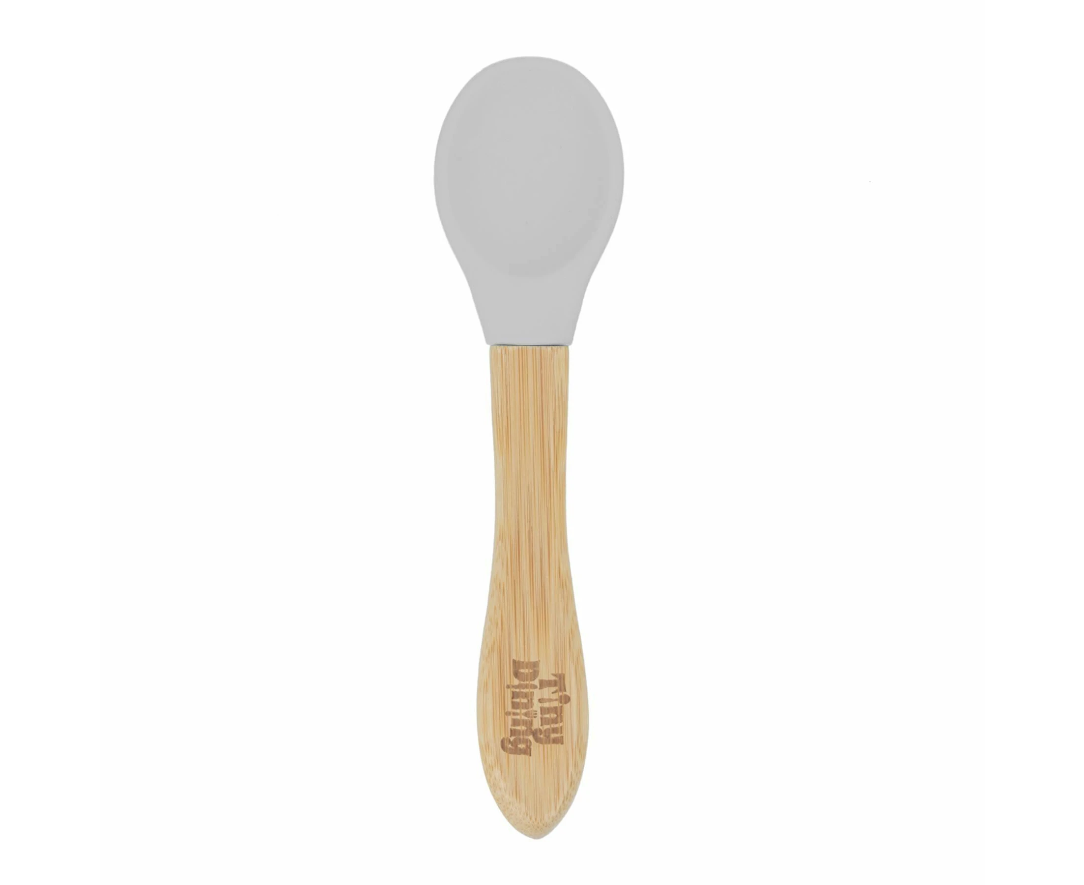 Grey Children's Bamboo Spoon - Silicone Tip - Baby Feeding Spoon, Soft Curved for kids - Eco-friendly - 14cm - by Tiny Dining