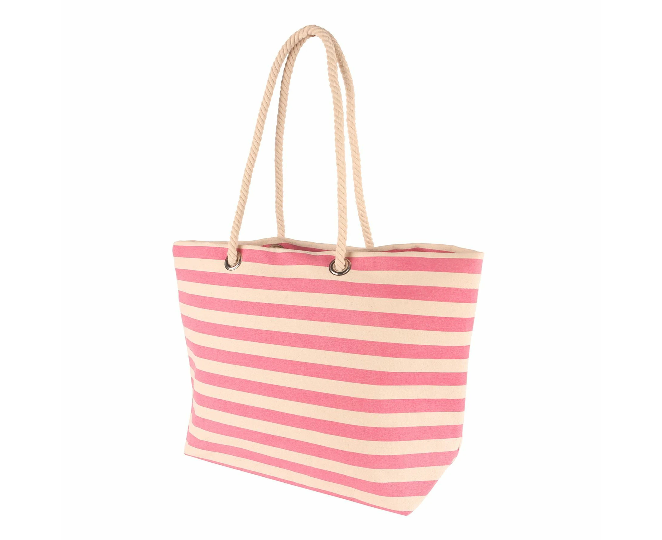 Nicola Spring Large Striped Canvas Tote Beach Bag - 55cm x 36cm - Bubblegum