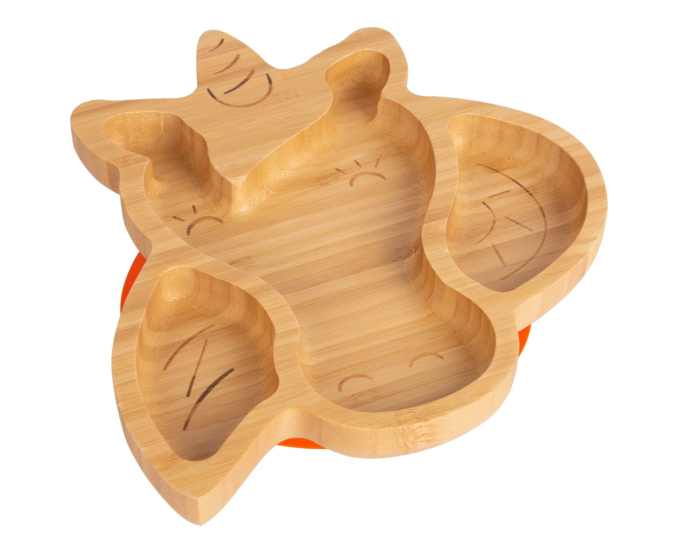 Tiny Dining Children's Bamboo Unicorn Plate with Suction Cup - Segmented Design, Eco-friendly - 23cm - Orange