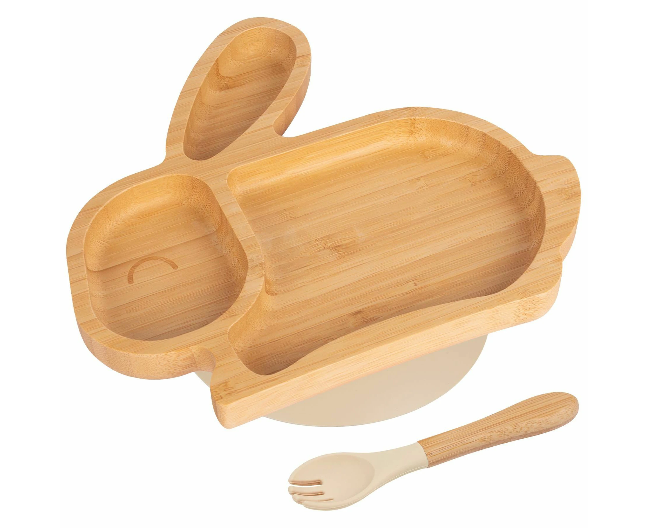 Tiny Dining Bamboo Rabbit Baby Weaning Plate & Fork Set - Black