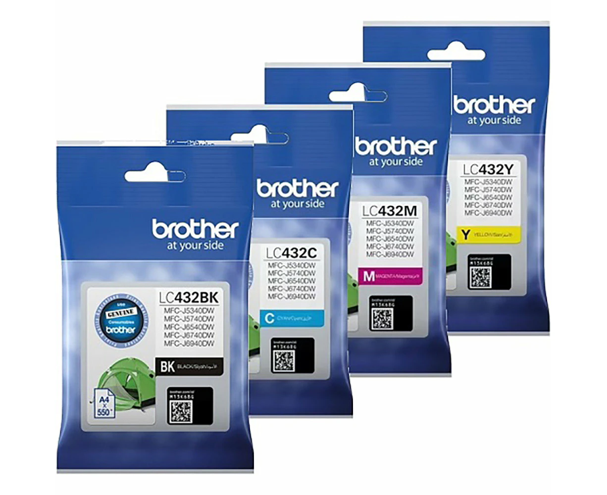 Brother LC-432 Black Cyan Magenta Yellow 4 Ink Cartridge LC432 Value Pack