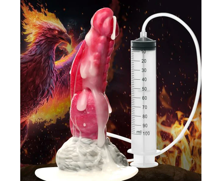 Introducing The Exquisite Resurrector Phoenix Squirting Silicone Dildo Model R345, A Premium Red And White Dildo Designed For Thrill Seekers Of All Ge