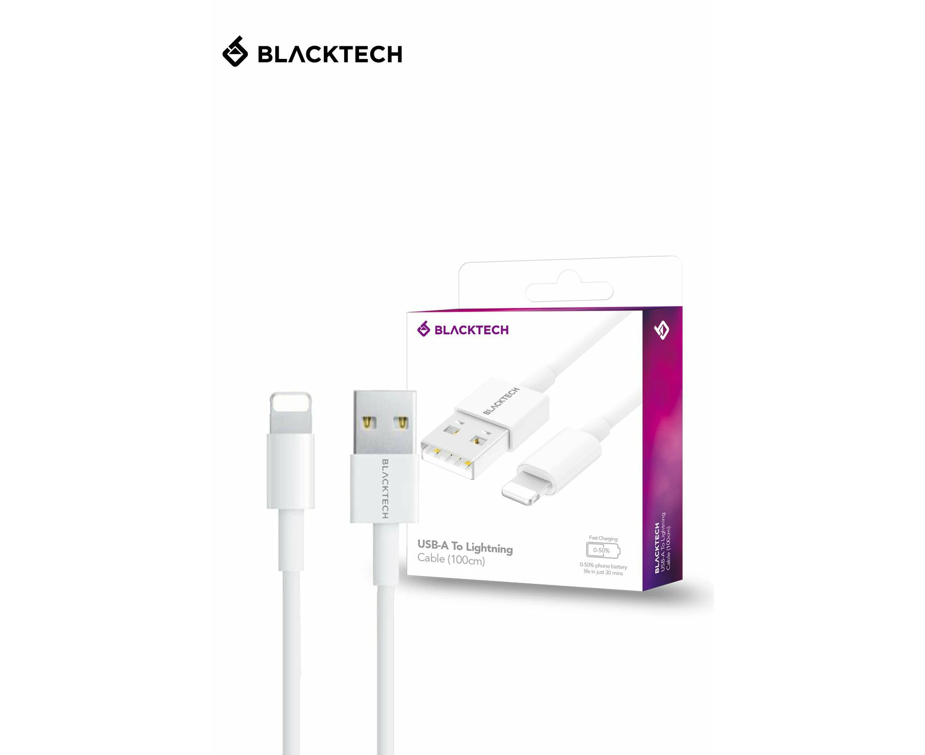 BLACKTECH USB-A To Lighting Type C Micro USB Fast Charging Cable - USB-A To Lighting, 100 CM