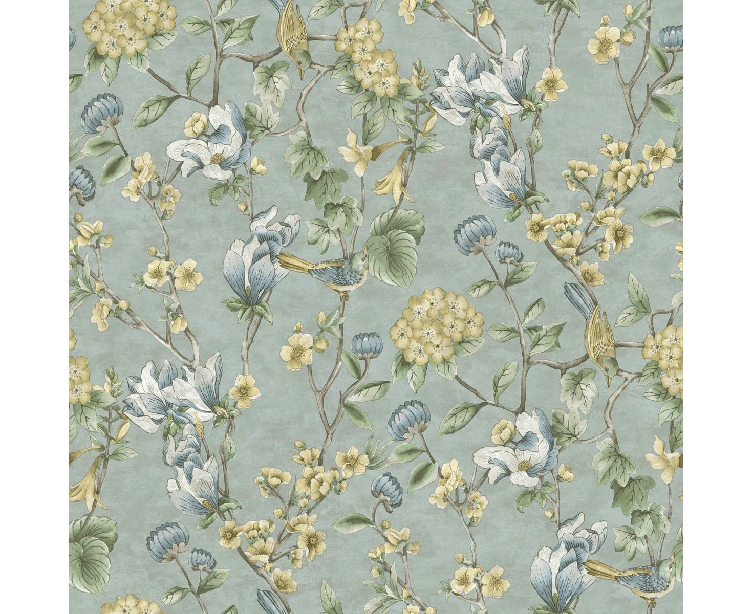 Holden Décor Rural Paradise Floral Bird Trail Wallpaper (Blue) - AG3556