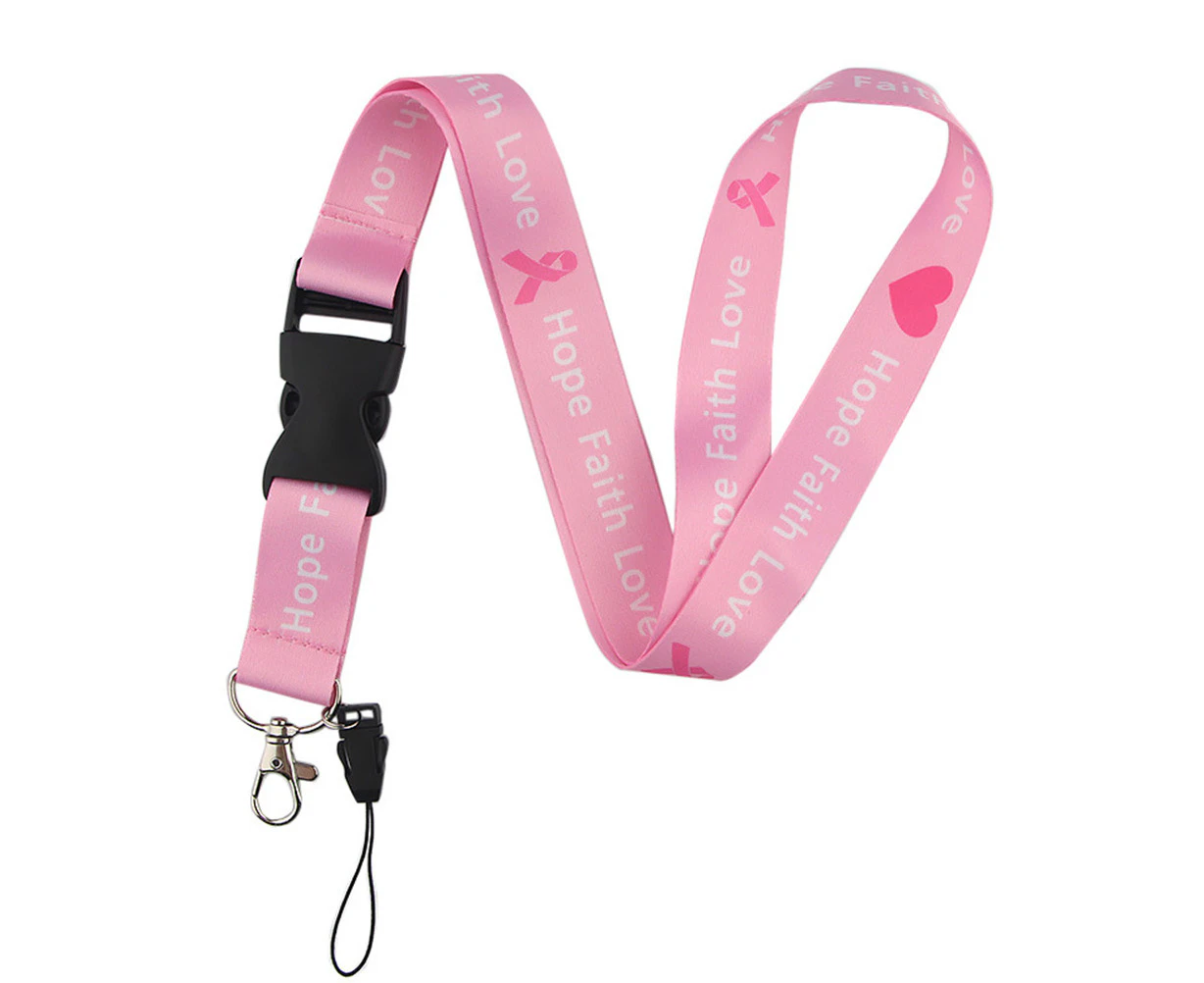 Pink Ribbon Breast Cancer Awareness Printed Lanyard Neck Strap Keyring Removable Buckle Lanyard