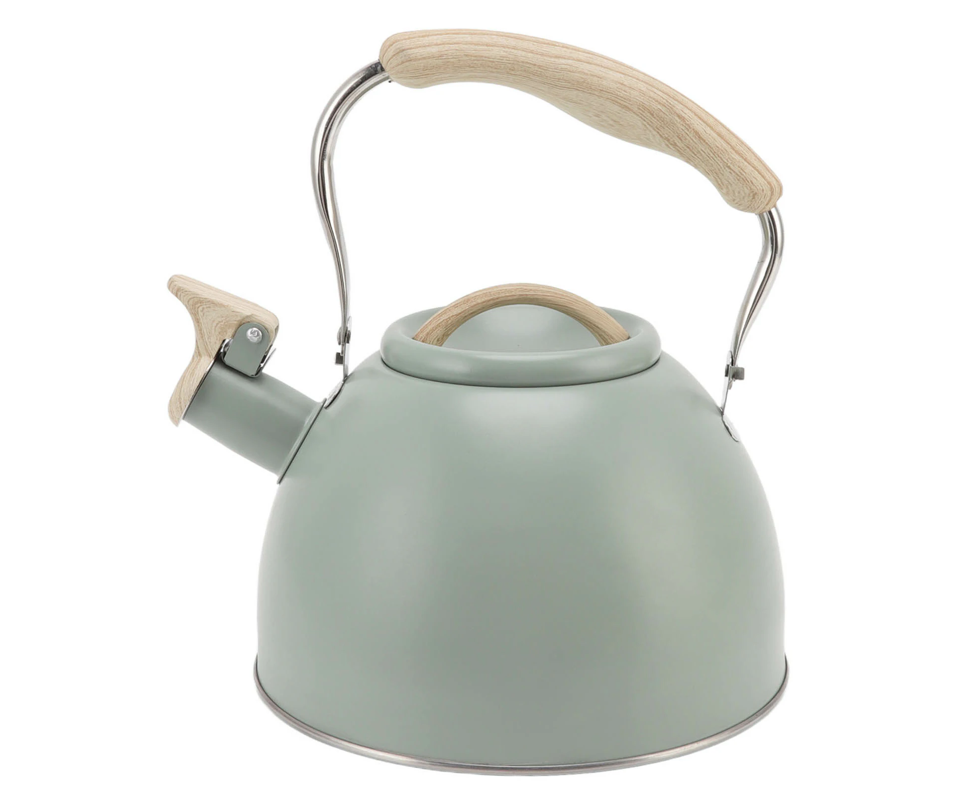 Whistling Teapot 3L Light Green Flat Bottom Stainless Steel Engineering Plastic Handle Tea Kettle for Home