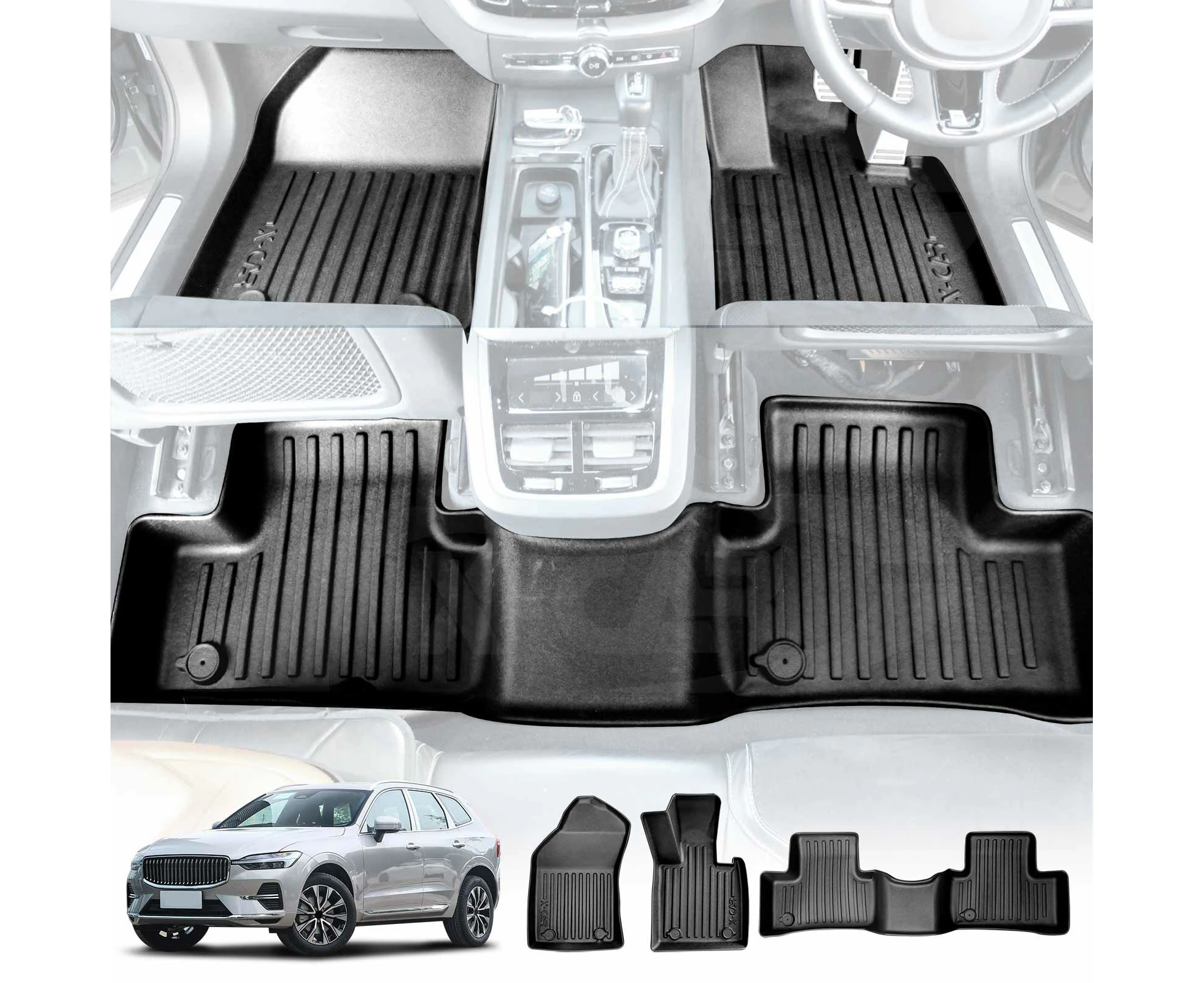 3D All-Weather Floor Mats for Volvo XC60 2017-2025 Heavy Duty Customized Car Floor Liners Full Set Carpet