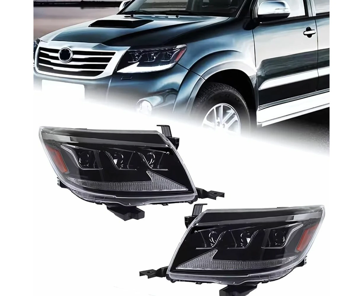 Cobra 4x4 Triple Lens LED DRL Headlights Suits Hilux 2011 - 2015 Facelift N70 Head Lights Lamp