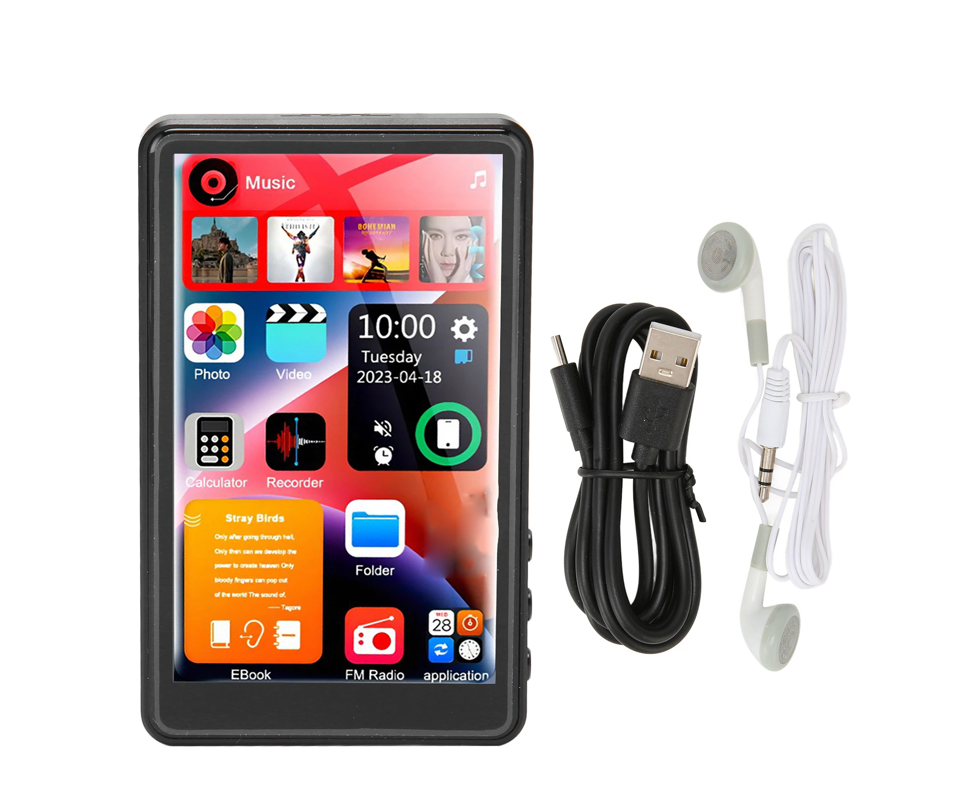 X20 4.0 Inch MP3 Music Player Full Touch Screen MP3 Player Bluetooth5.0 HiFi Sound 16GB 256GB for FM Radio Electric Book Black