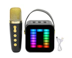 Mini Karaoke Machine Set RGB Pickup Light Digital Processing Chip Handheld Portable Bluetooth Speaker with Microphone Black