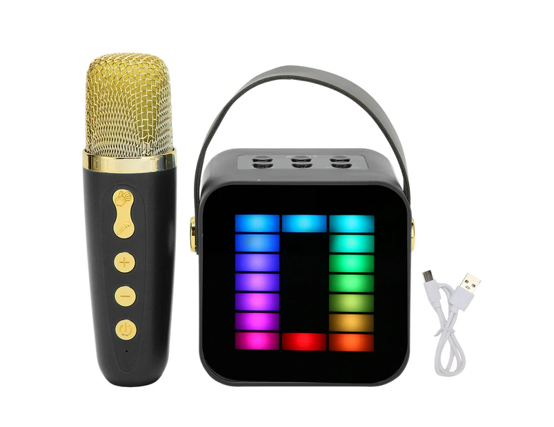 Mini Karaoke Machine Set RGB Pickup Light Digital Processing Chip Handheld Portable Bluetooth Speaker with Microphone Black