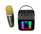 Mini Karaoke Machine Set RGB Pickup Light Digital Processing Chip Handheld Portable Bluetooth Speaker with Microphone Black